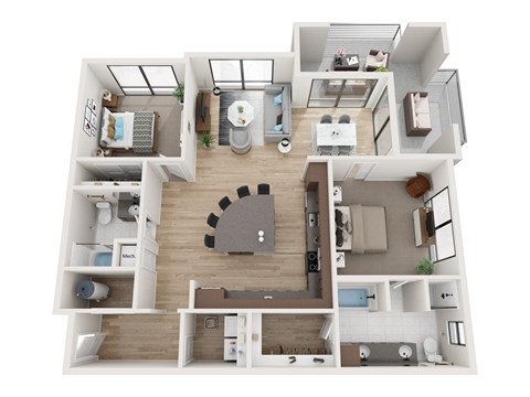 Floor plan for 2 beds, 2 baths, 1402 sqft